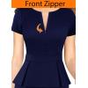 imageVFSHOW Womens Work Business Office Front Zipper Peplum Bodycon Dresses Elegant Short Sleeve Slim Church Pencil Sheath DressNavy Blue