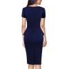 imageVFSHOW Womens Work Business Office Front Zipper Peplum Bodycon Dresses Elegant Short Sleeve Slim Church Pencil Sheath DressNavy Blue