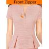 imageVFSHOW Womens Work Business Office Front Zipper Peplum Bodycon Dresses Elegant Short Sleeve Slim Church Pencil Sheath DressPink Tweed