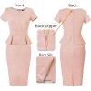 imageVFSHOW Womens Work Business Office Front Zipper Peplum Bodycon Dresses Elegant Short Sleeve Slim Church Pencil Sheath DressPink Tweed