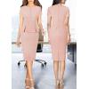imageVFSHOW Womens Work Business Office Front Zipper Peplum Bodycon Dresses Elegant Short Sleeve Slim Church Pencil Sheath DressPink Tweed