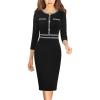 imageVFSHOW Womens Button Crew Neck Wear to Work Office Business Casual Church Party Slimming Fitted Bodycon Pencil Sheath DressBlack