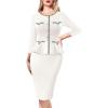 imageVFSHOW Womens Buttons Peplum Work Business Office Professional Patchwork Pencil Sheath DressOffwhite