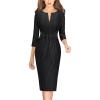 imageVFSHOW Womens Front Zipper Tie Waist Bow 34 Sleeve Slim Fitted Work Business Office Party Bodycon Pencil Sheath DressBlack White Striped