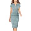 imageVFSHOW Womens Work Business Office Front Zipper Peplum Bodycon Dresses Elegant Short Sleeve Slim Church Pencil Sheath DressBteal Green Tweed