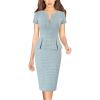 imageVFSHOW Womens Work Business Office Front Zipper Peplum Bodycon Dresses Elegant Short Sleeve Slim Church Pencil Sheath DressLight Blue Tweedb