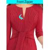 imageVFSHOW Womens Front Zipper Tie Waist Bow 34 Sleeve Slim Fitted Work Business Office Party Bodycon Pencil Sheath DressRed With White Stripes