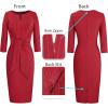 imageVFSHOW Womens Front Zipper Tie Waist Bow 34 Sleeve Slim Fitted Work Business Office Party Bodycon Pencil Sheath DressRed With White Stripes