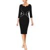 imageVFSHOW Womens Notch V Neck Work Office Business Bodycon Pencil Sheath DressBlack  White Piping