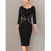 imageVFSHOW Womens Notch V Neck Work Office Business Bodycon Pencil Sheath DressBlack  White Piping