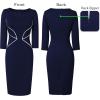 imageVFSHOW Womens Notch V Neck Work Office Business Bodycon Pencil Sheath DressDark Blue  White Piping