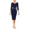 imageVFSHOW Womens Notch V Neck Work Office Business Bodycon Pencil Sheath DressDark Blue  White Piping