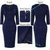 imageVFSHOW Womens Notch V Neck Work Office Business Bodycon Pencil Sheath DressNavy Blue