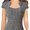imageVFSHOW Womens Square Neck Work Office Business Bodycon Dress 1950s Cap Sleeve Elegant Church Slim Fitted Pencil Sheath DressBlack Tweed