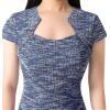 imageVFSHOW Womens Square Neck Work Office Business Bodycon Dress 1950s Cap Sleeve Elegant Church Slim Fitted Pencil Sheath DressBlue Tweed