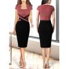 imageVFSHOW Womens Square Neck Work Office Business Bodycon Dress 1950s Cap Sleeve Elegant Church Slim Fitted Pencil Sheath DressRed Tweed  Black
