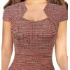 imageVFSHOW Womens Square Neck Work Office Business Bodycon Dress 1950s Cap Sleeve Elegant Church Slim Fitted Pencil Sheath DressRed Tweed