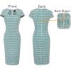 imageVFSHOW Womens Square Neck Work Office Business Bodycon Dress 1950s Cap Sleeve Elegant Church Slim Fitted Pencil Sheath DressTeal Green Tweed