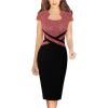 imageVFSHOW Womens Square Neck Work Office Business Bodycon Dress 1950s Cap Sleeve Elegant Church Slim Fitted Pencil Sheath DressRed Tweed  Black