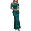 imageVFSHOW Womens 2025 One Shoulder Wedding Guest Bodycon Maxi Dress Sexy Off The Shoulder Fitted Formal Long Cocktail DressesGreen Floral Print