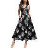imageVFSHOW Womens Casual Halter V Neck Midi Long Dress Wedding Guest Beach Flowy A Line Smocked SundressBlack Floral Print