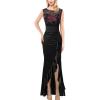 imageVFSHOW Womens Prom Illusion Sweetheart Formal Maxi Dress Cocktail Patchwork Ruched Ruffle High Split Evening Long GownBlack  Red Floral Embroidery