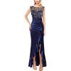 Dark Blue Satin + Contrast Floral Lace