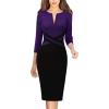 imageVFSHOW Womens Work Business Casual 34 Sleeve Slimming Fitted Front Zipper Crisscross Waist Office Party Pencil Sheath DressPurpleblack
