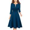 imageVFSHOW Womens Work Business Front Zipper ALine Dresses 34 Sleeve Office Church Fit and Flare Skater Swing Knee Length DressPeacock Blue