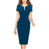 imageVFSHOW Womens Work Business Office Front Zipper Peplum Bodycon Dresses Elegant Short Sleeve Slim Church Pencil Sheath DressPeacock Blue