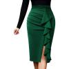 imageVFSHOW Women Elegant Ruched Ruffle Slit Work Business Party Pencil SkirtEmerald Greena