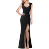 imageVFSHOW Womens Floral Lace Sweetheart Neck Open Back Zipper High Split Formal Evening Gown Wedding Prom Maxi Long DressBlack