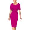 imageVFSHOW Womens Notch V Neck Work Office Business Bodycon Pencil Sheath DressHot Pink  Black Piping