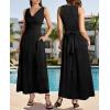 image:imageVFSHOW Womens Cocktail Cowl Neck Dress Casual Wedding Guest Sleeveless Belted Long Fit and Flare A Line Dresses with PocketBlack