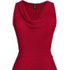 image:imageVFSHOW Womens Cocktail Cowl Neck Dress Casual Wedding Guest Sleeveless Belted Long Fit and Flare A Line Dresses with PocketRed