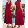 image:imageVFSHOW Womens Cocktail Cowl Neck Dress Casual Wedding Guest Sleeveless Belted Long Fit and Flare A Line Dresses with PocketRed