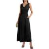 image:imageVFSHOW Womens Cocktail Cowl Neck Dress Casual Wedding Guest Sleeveless Belted Long Fit and Flare A Line Dresses with PocketBlack