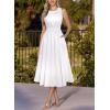 image:imageVFSHOW Womens Summer Casual Ruffle Crew Neck Midi Long Dress Sleeveless Wedding Guest Pocket Flowy A Line Tunic SundressWhite