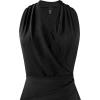 image:imageVFSHOW Womens Wedding Guest Dress Wrap V Neck Pocket Business Cocktail Sleeveless Belted Long Fit and Flare A Line DressesBlack