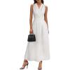 image:imageVFSHOW Womens Wedding Guest Dress Wrap V Neck Pocket Business Cocktail Sleeveless Belted Long Fit and Flare A Line DressesWhite