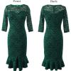 image:imageVFSHOW Womens Vintage Elegant Cocktail Party Bodycon Pencil Mermaid Midi MidCalf DressGreen Lace
