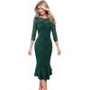 image:imageVFSHOW Womens Vintage Elegant Cocktail Party Bodycon Pencil Mermaid Midi MidCalf DressGreen Lace