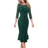 image:imageVFSHOW Womens Vintage Elegant Cocktail Party Bodycon Pencil Mermaid Midi MidCalf DressGreen Lace