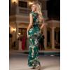 image:imageVFSHOW Womens 2025 One Shoulder Wedding Guest Bodycon Maxi Dress Sexy Off The Shoulder Fitted Formal Long Cocktail DressesDark Green Floral Print