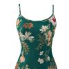 image:imageVFSHOW Womens 2025 Spaghetti Strap Cocktail Bodycon Maxi Dress Sexy Backless Scoop Neck Wedding Guest Formal Long DressesGreen and Orange Floral Print