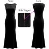 image:imageVFSHOW Womens Boat Neck Formal Bodycon Maxi Sleeveless Slim Fitted Wedding Guest Long Cocktail Mermaid DressBlack Velvet