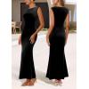 image:imageVFSHOW Womens Boat Neck Formal Bodycon Maxi Sleeveless Slim Fitted Wedding Guest Long Cocktail Mermaid DressBlack Velvet