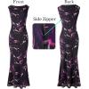 image:imageVFSHOW Womens Boat Neck Formal Bodycon Maxi Sleeveless Slim Fitted Wedding Guest Long Cocktail Mermaid DressBlack With Purple Abstract Print