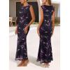 image:imageVFSHOW Womens Boat Neck Formal Bodycon Maxi Sleeveless Slim Fitted Wedding Guest Long Cocktail Mermaid DressBlack With Purple Abstract Print