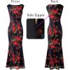 image:imageVFSHOW Womens Boat Neck Formal Bodycon Maxi Sleeveless Slim Fitted Wedding Guest Long Cocktail Mermaid DressBlack With Red Floral Print